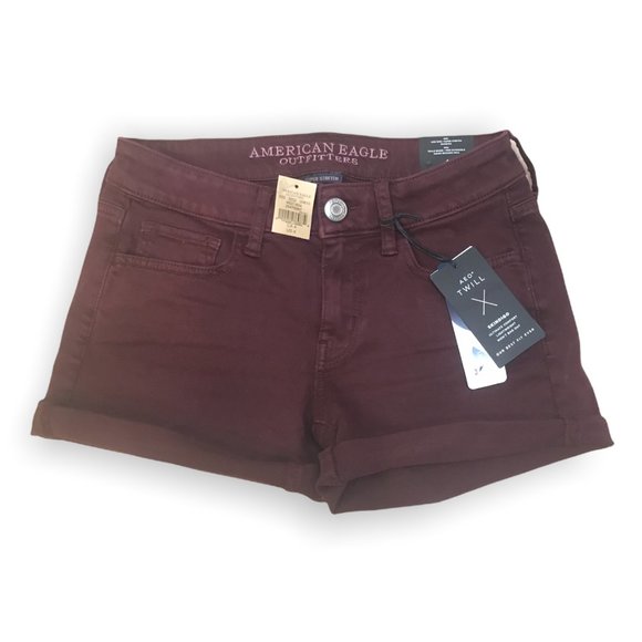 AMERICAN EAGLE MIDI TWILL SKINDIGO Stretch Lycra MAROON SHORTS! Size 4 NWT! - Picture 6 of 6